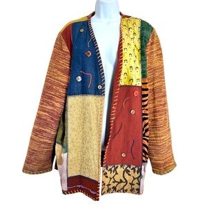 Vintage Colorful Patchwork Cardigan Jacket OS Wearable Art Boho